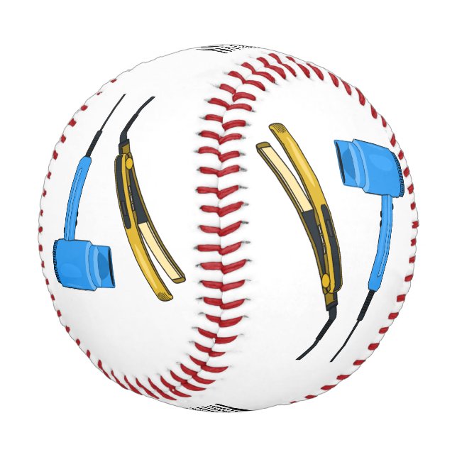 Hair dryer & hair straightener illustration baseball (Angled)