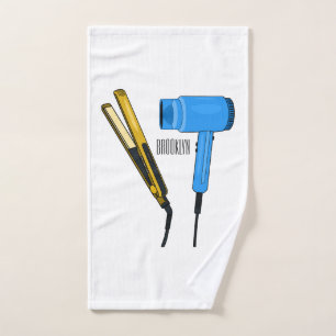Hair dryer & hair straightener illustration bath towel set