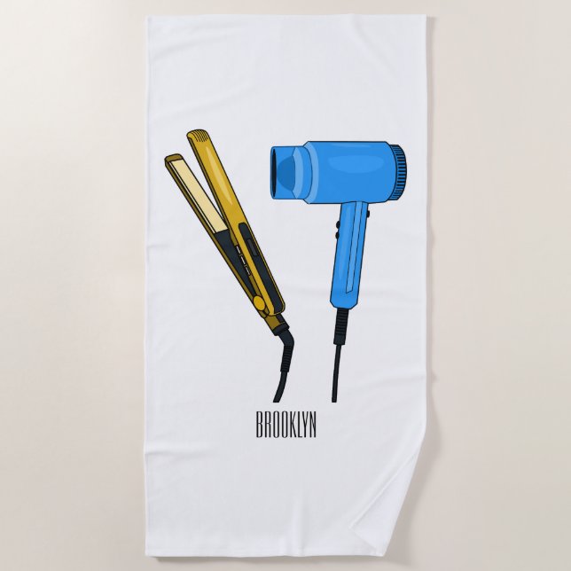 Hair dryer & hair straightener illustration beach towel (Front)