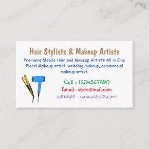Hair dryer & hair straightener illustration business card