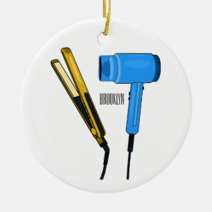 Hair dryer & hair straightener illustration ceramic ornament