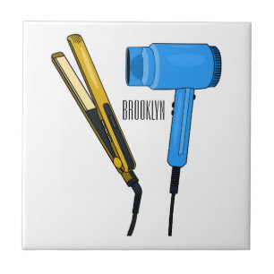 Hair dryer & hair straightener illustration ceramic tile