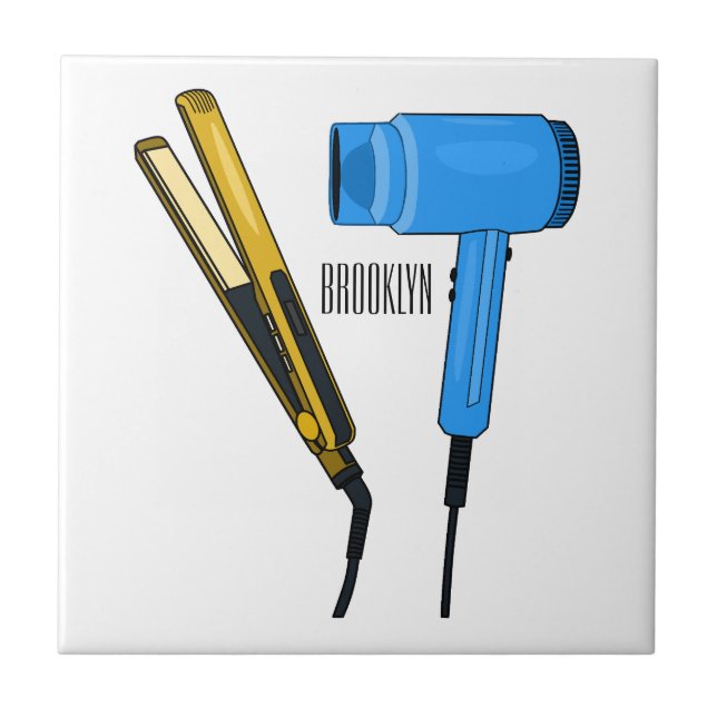 Hair dryer & hair straightener illustration ceramic tile (Front)