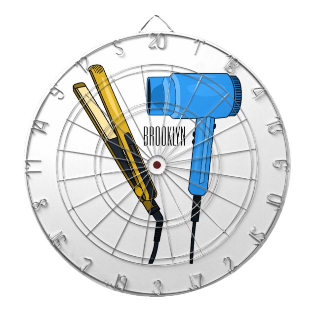Hair dryer & hair straightener illustration dartboard (Front)