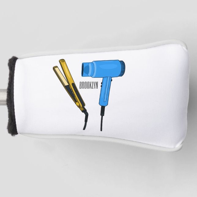 Hair dryer & hair straightener illustration golf head cover (Front)