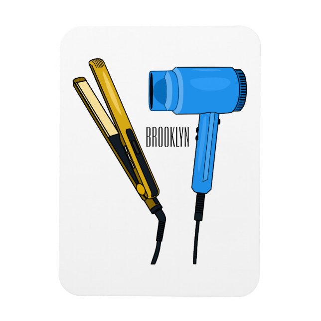 Hair dryer & hair straightener illustration magnet (Vertical)