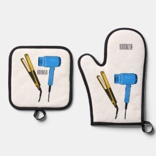 Hair dryer & hair straightener illustration oven mitt & pot holder set