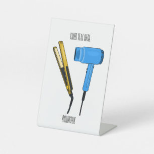 Hair dryer & hair straightener illustration pedestal sign