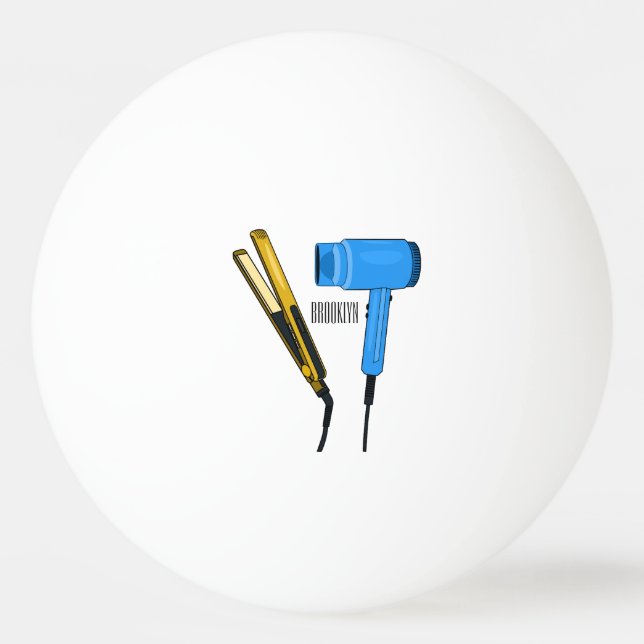 Hair dryer & hair straightener illustration ping pong ball (Front)