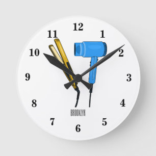 Hair dryer & hair straightener illustration round clock