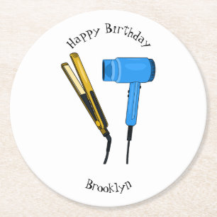 Hair dryer & hair straightener illustration round paper coaster