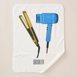 Hair dryer & hair straightener illustration sherpa blanket