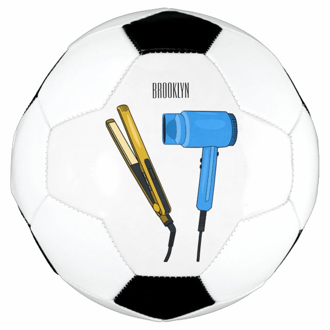 Hair dryer & hair straightener illustration soccer ball (Front)