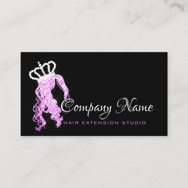 Hair Extension Hair Bright Pink Crown Sparkly Lux Appointment Card (Front)