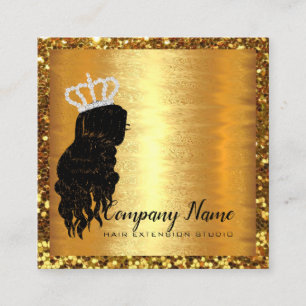 Hair Extension Hair Diamond Gold Square Glitter Appointment Card