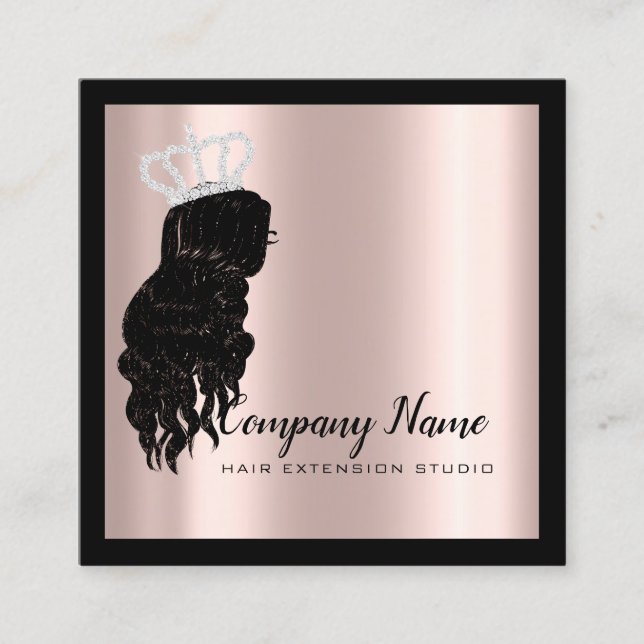 Hair Extension Hair Rose Crown Square Diamond Appointment Card (Front)