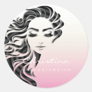 Hair Extension Stylist Makeup Eyelash Pink 16th Classic Round Sticker