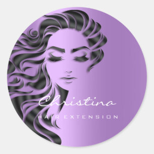 Hair Extension Stylist Makeup Eyelash Purple Lash Classic Round Sticker