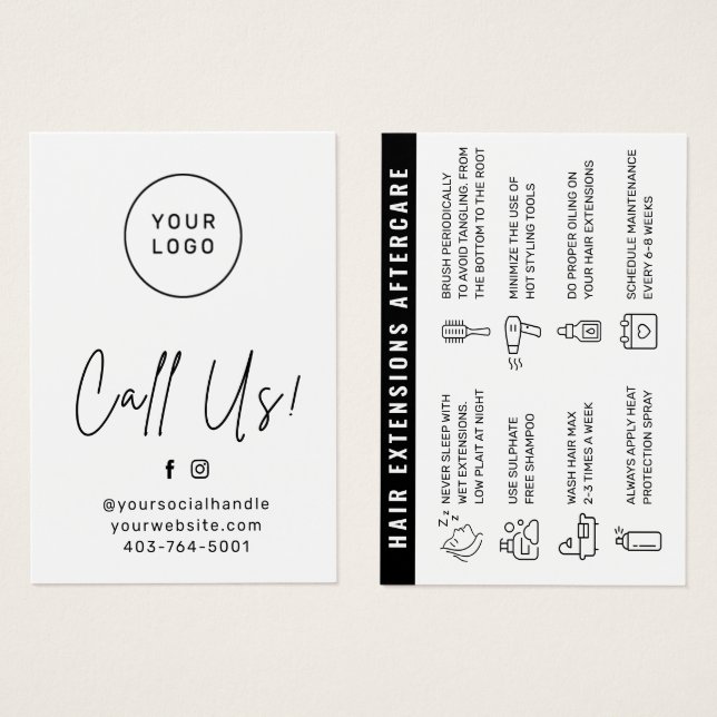 Hair Extensions Aftercare Business Card (Front & Back)