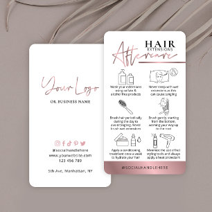 Hair Extensions Care Guide Rose Gold Lux Salon Business Card