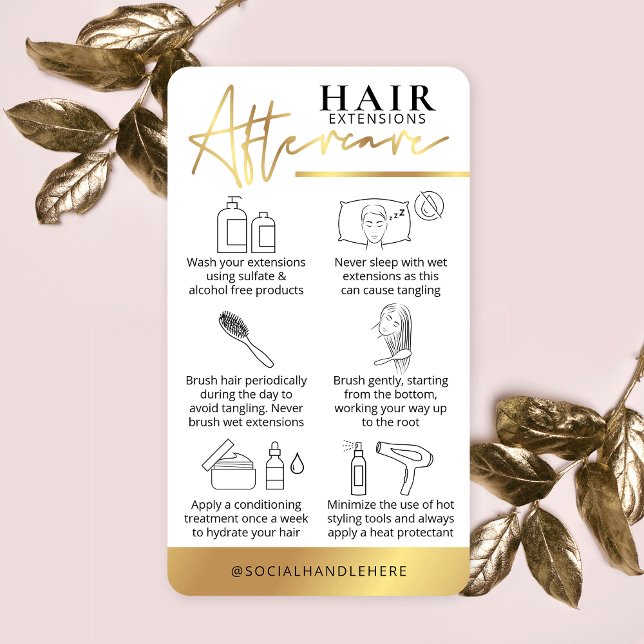 Hair Extensions Care Guide White & Gold Hair Salon Business Card (Creator Uploaded)
