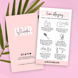 Hair Extensions Care Instructions Blush Pink Logo Business Card