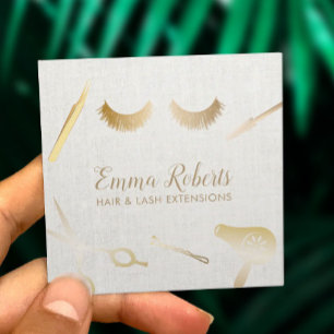 Hair & Eyelash Extensions Makeup Artist Linen Square Business Card