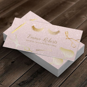 Hair & Eyelash Extensions Salon Blush Pink Glitter Business Card