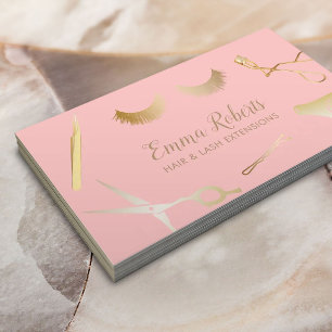 Hair & Eyelash Extensions Salon Blush Pink & Gold Business Card