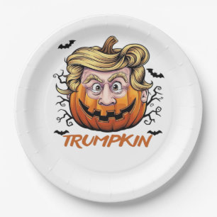Hair Funny Pumpkin Halloween Boo - Political Humor Paper Plate