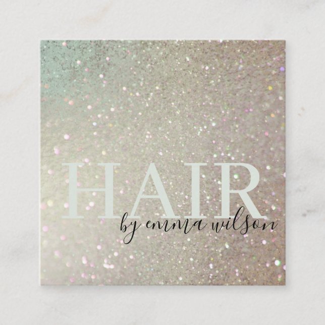 Hair Glitter Green Pink Aqua Shiny Shimmer Square Business Card (Front)