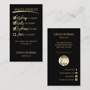 Hair Gold Black Beauty Checklist Business Logo Appointment Card