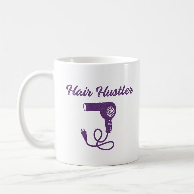 Hair Hustler Funny Purple Hair Stylists Coffee Mug (Left)