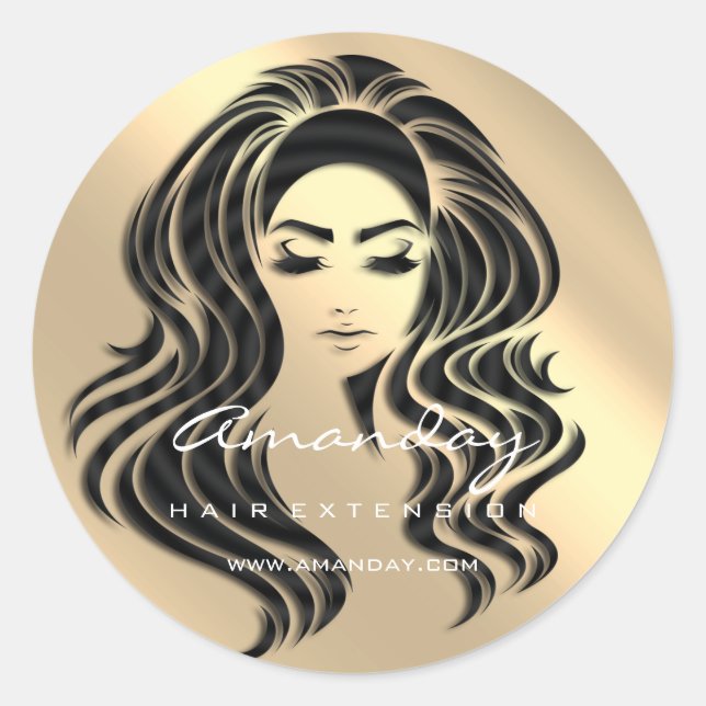 Hair Lash Extension Stylist Makeup Champaigne Gold Classic Round Sticker (Front)
