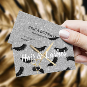 Hair & Lashes Stylist Silver Glitter Beauty Salon Business Card