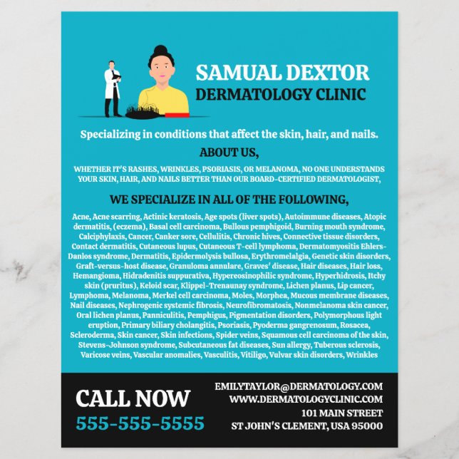 Hair Loss, Dermatologist, Dermatology Clinic Flyer (Front)