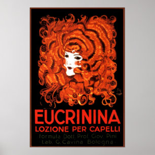 Hair Lotion, Italy, Eucrinina Vintage Advertising Poster
