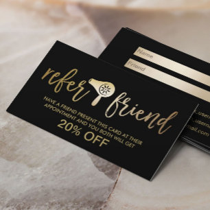 Hair & Makeup Artist Black & Gold Salon Referral Card