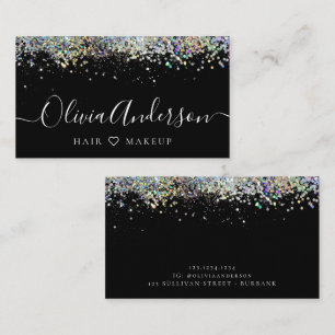 Hair Makeup Artist Black Holographic Glitter Business Card