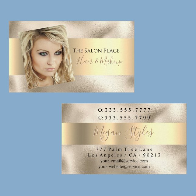 Hair & Makeup Artist, DIY Bus. Name & Info, Gold Business Card (Creator Uploaded)