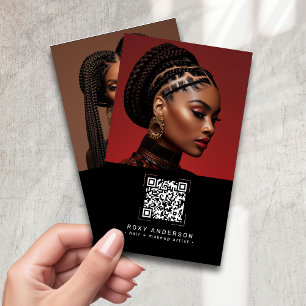 Hair Makeup Artist Modern Black QR Code Business Card
