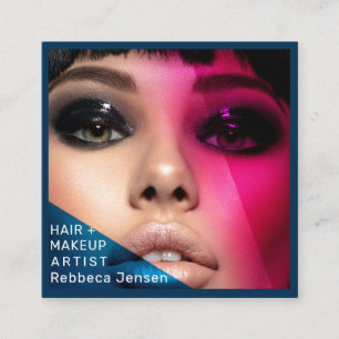 Hair Makeup Artist Modern Blue QR Code Square Business Card