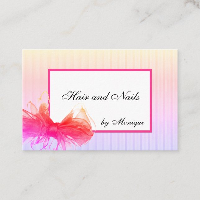 Hair Makeup Beauty Design Frame Big Bow Business Card (Front)