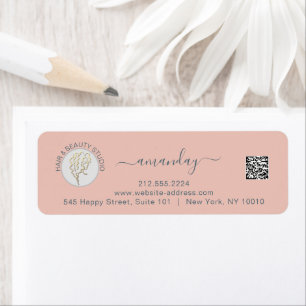 Hair Makeup Beauty Studio Rose Gold Logo QR Code Return Address Label