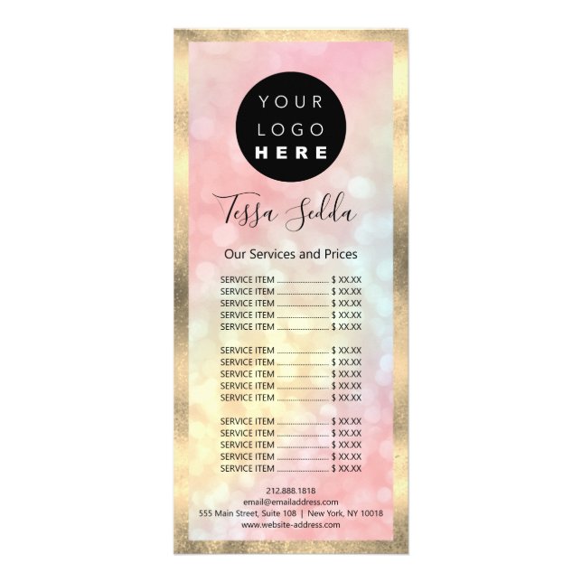 Hair Makeup Body Skin Care Logo Beauty Studio Gold Rack Card (Back)