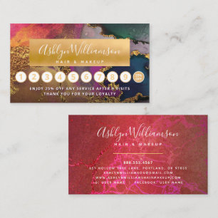Hair makeup marble watercolor gold hot pink green loyalty card