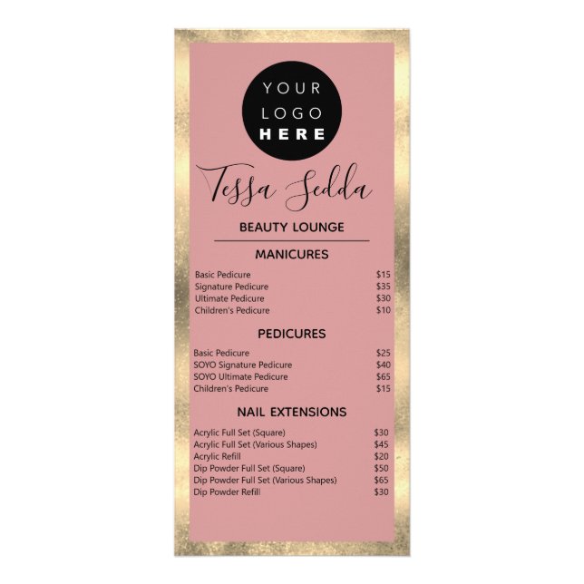 Hair Makeup Nails Manicure Pedicure Blush Gold Rack Card (Front)