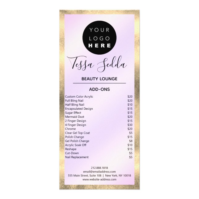 Hair Makeup Nails Manicure Pedicure Purple Rack Card (Back)