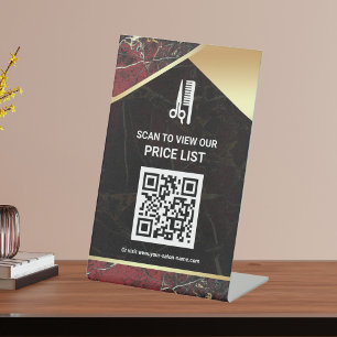 Hair Makeup Salon QR Code Price List Red Marble Pedestal Sign