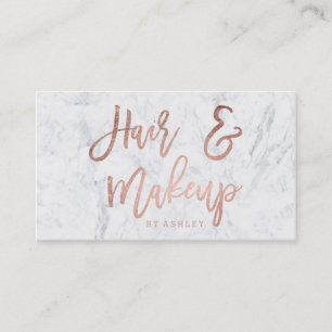 Hair Makeup script rose gold typography marble Business Card